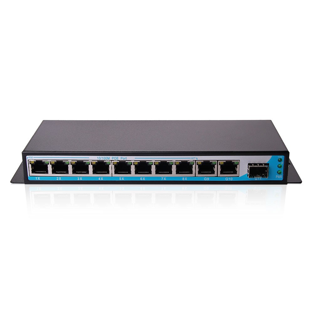 10Gtek 11-Port PoE Switch, with 8x 10/100Mbps PoE Ports, Unmanaged, 802.3af, 96W Power Budget, application for Access points, VoIP phone, IP Camera