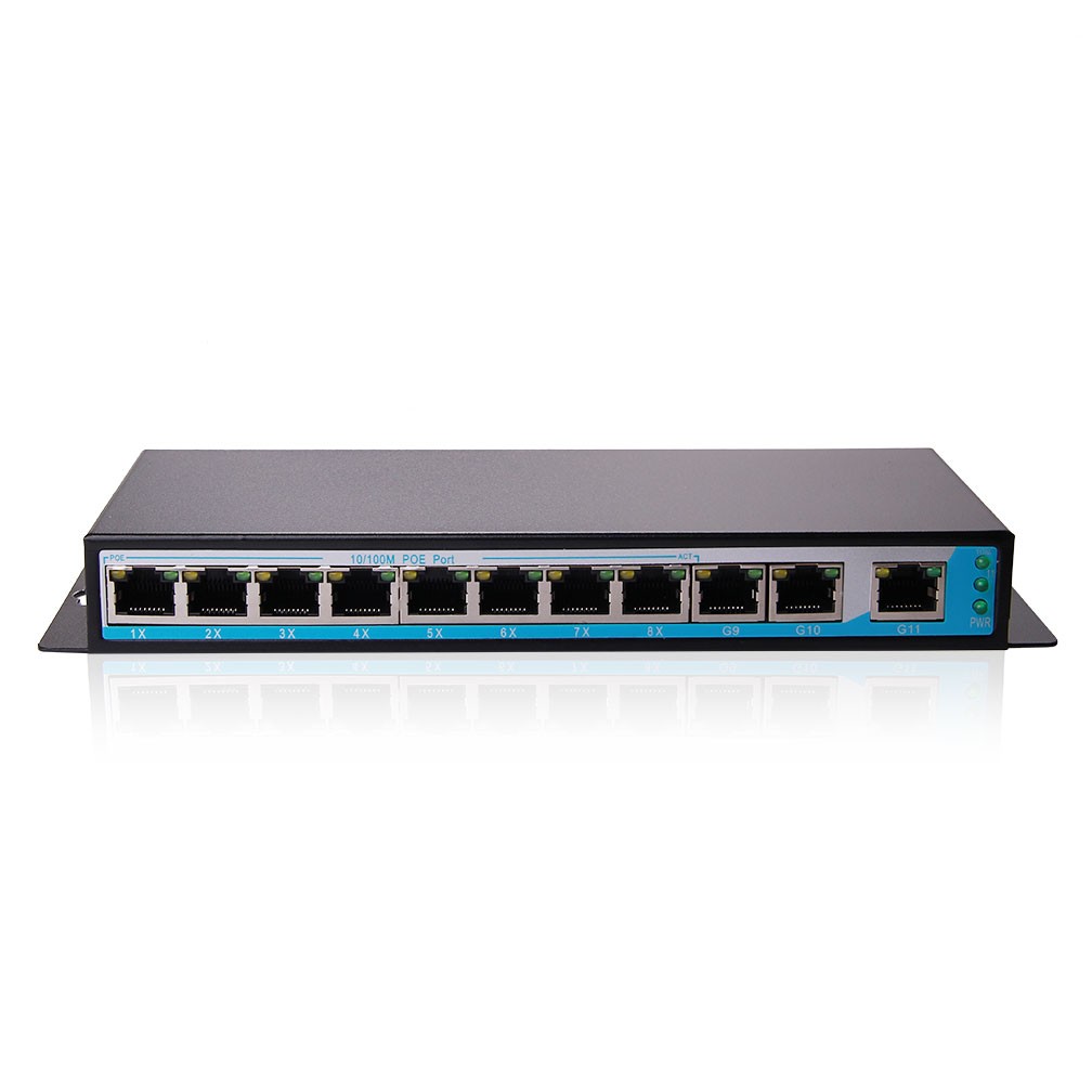 10Gtek 11-Port PoE Switch, with 8x 10/100Mbps PoE Ports, Unmanaged, 802.3af, 96W Power Budget, application for Access points, VoIP phone, IP Camera