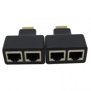 HDMI to Dual port RJ45 Extender by Cat5e Cat6 Cable, 30M/ 100ft for 1080p 2