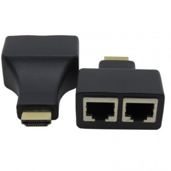 HDMI to Dual port RJ45 Extender by Cat5e Cat6 Cable, 30M/ 100ft for 1080p 3