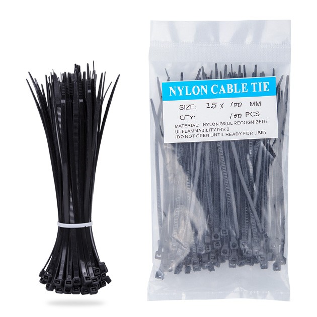 Nylon Zip Ties(100 pcs), 4 x 0.1 inch, Black, UL Certified