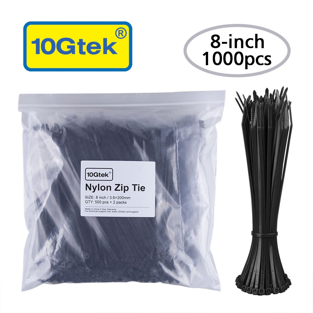 Zip Ties (1000pcs) Self-Locking 8 Inch Nylon Cable Ties, Black, UL Certificated