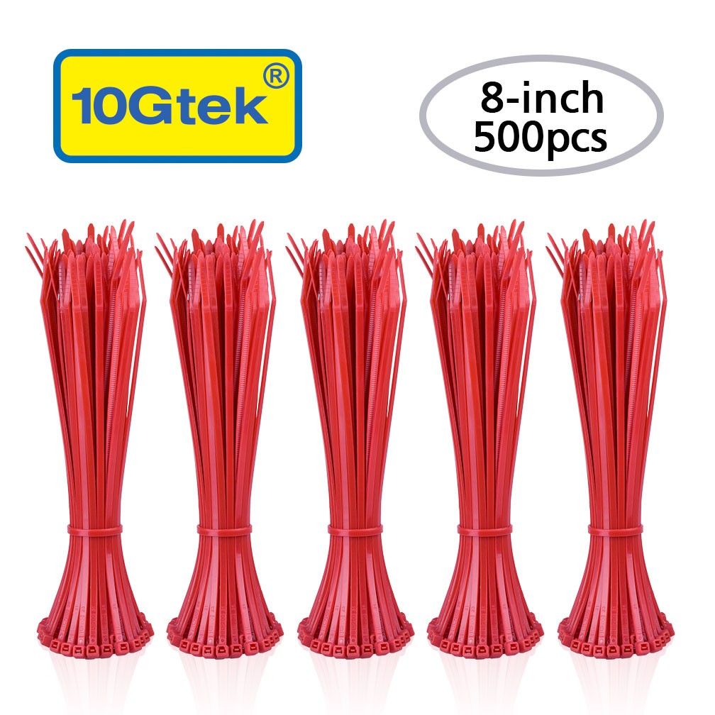 Zip Ties ( 500pcs) Self-Locking 8 Inch Nylon Cable Ties in Red UL Certificated 