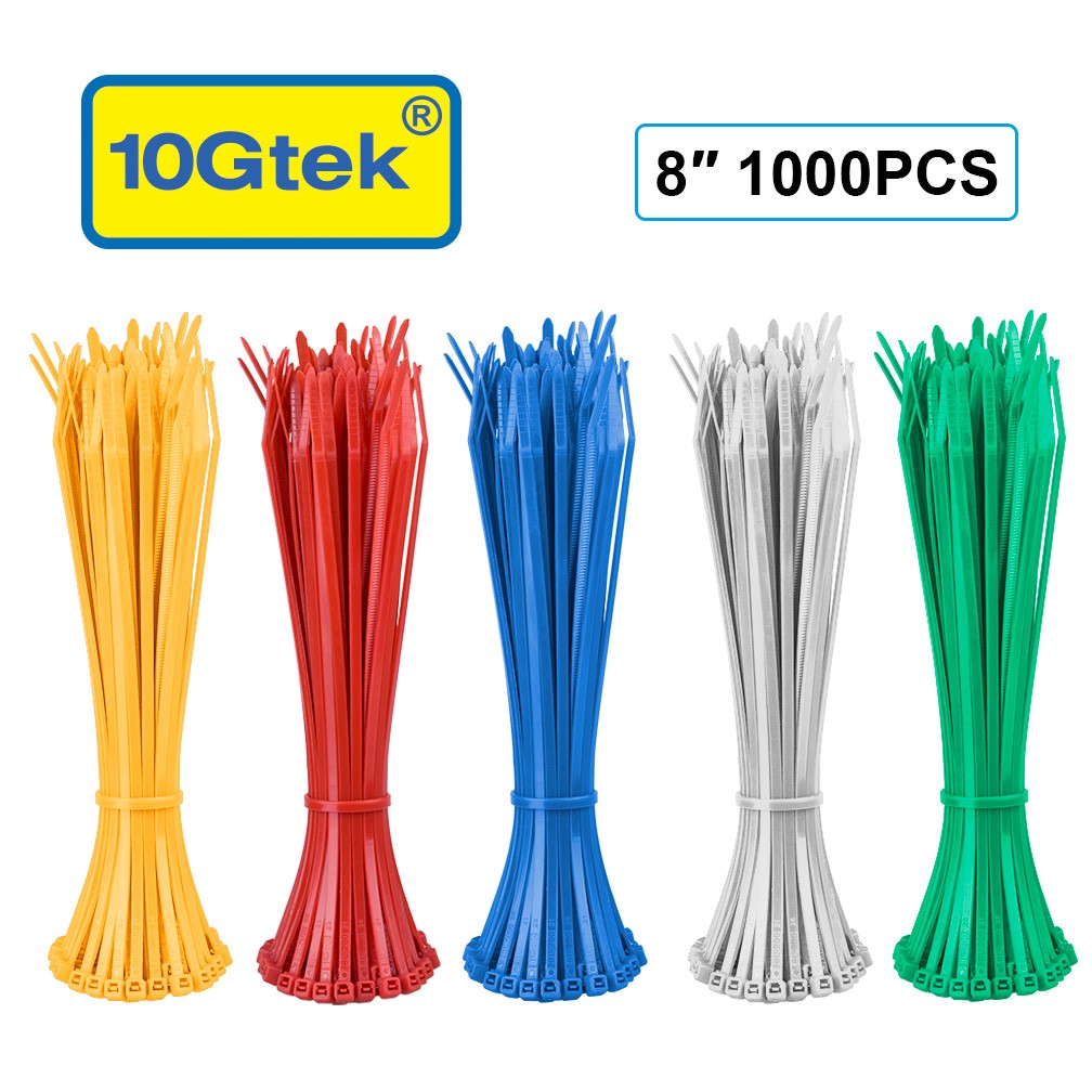 Zip Ties 1000pcs- Self-Locking 8 Inch Nylon Cable Ties- 5 colors