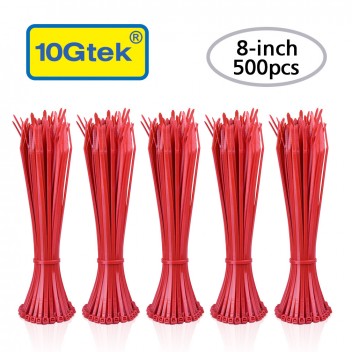 Zip Ties ( 500pcs) Self-Locking 8 Inch Nylon Cable Ties in Red UL Certificated 