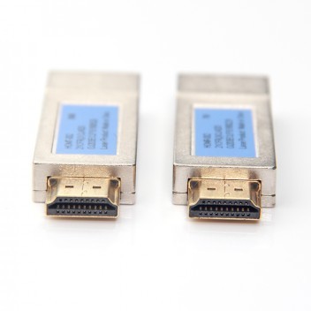 A pair of HDMI to Dual LC Fiber Optic Transceivers